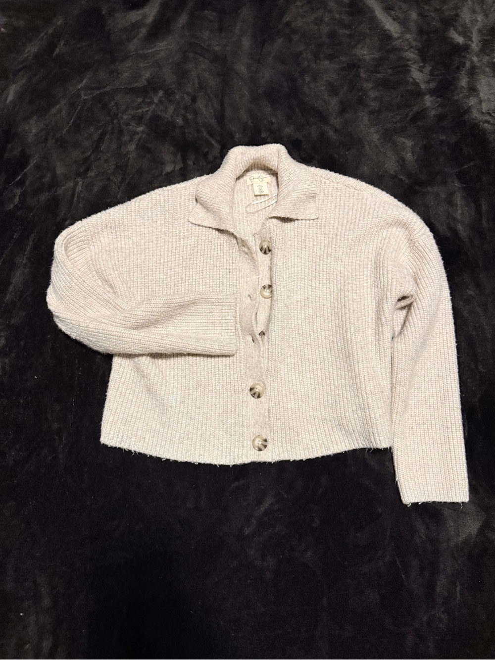 Jessica Simpson Cream Ribbed Button-Front Cardigan
